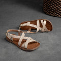 Johnature Simple Genuine Leather Flat Sandals 2026 Summer New Casual Solid Color Soft Sole Comfortable Versatile Women Shoes