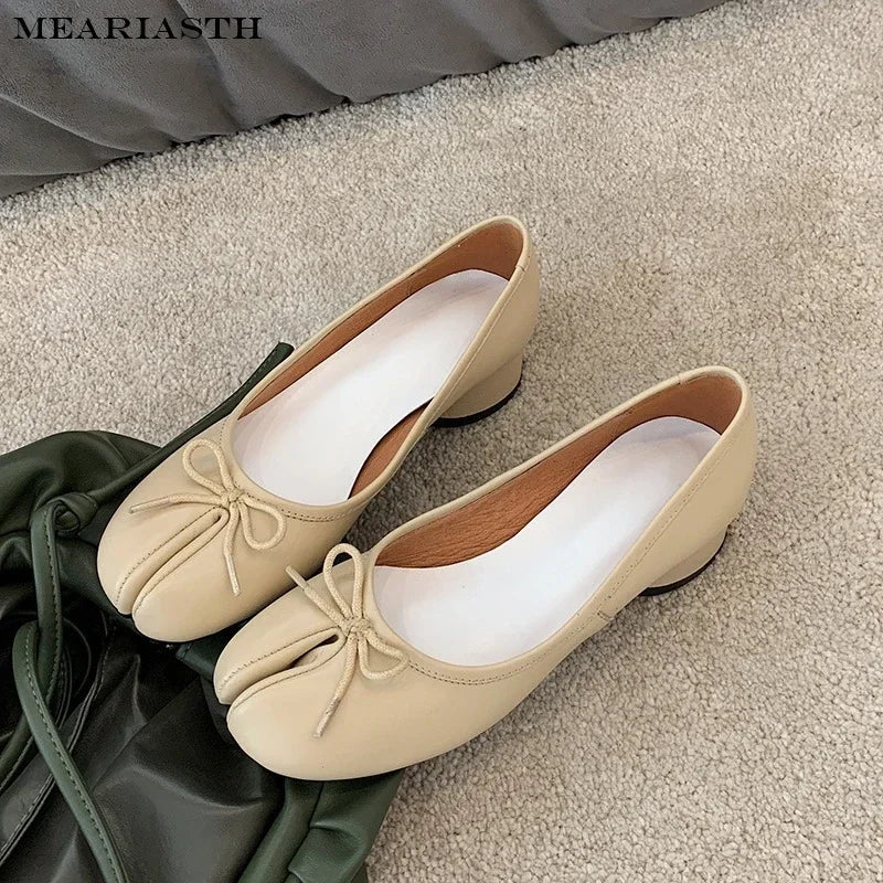 Tabi Shoes Ballet Falts Leather Ballerina Shoes For Women Split Toe Flats Tabi Shoes Slip On Soft Bottom Moccasins with Bowress
