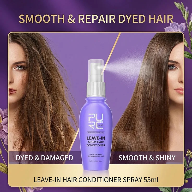 PURC Leave In Conditioner Spray for Hair Smoothing Hair Treatment Coconut Oil Repair Damaged Dry After-Shampoo Hair Care 55ml