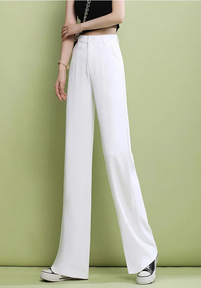 Elegant Trousers for Women Dress Pants Fashion Casual White Fluid Long Summer Woman Suit Pants 2025 Straight Hot Wide Leg Loose
