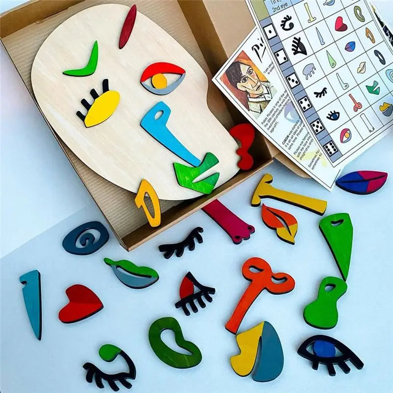 BAAU Wooden Montessori Puzzles, 26 Part Picasso Modern Art Puzzle, Colored Face Art Educational Stem -Wooden Toddler Easy In