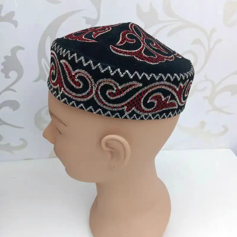 Kazakh Style Caps for Women Men Dancing Party Hats Fashion Black Blue Kufi Muslim Hijab Handmade Embroidery Ethnic Hat