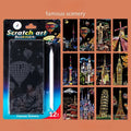 12 Pieces of Magic Scratch Painting Crafts DIY World Scenery Scratch Painting Paper Children Adult Stress Relief Toys DIY Gifts