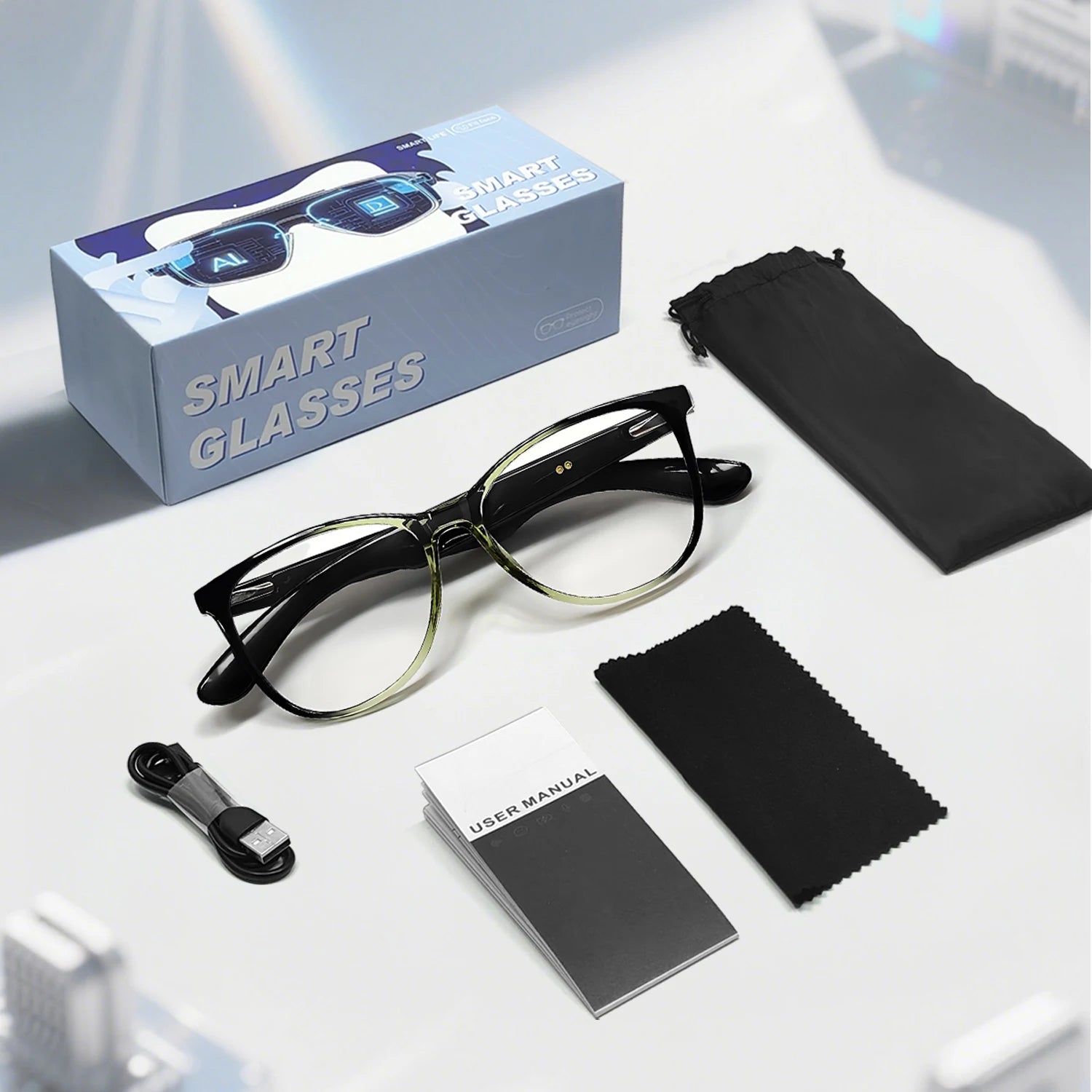 New Smart Glasses AI translation 100+ Languages Make Receive Calls Music Calling Noise Reduction Light BT TWS Glasses Men Women