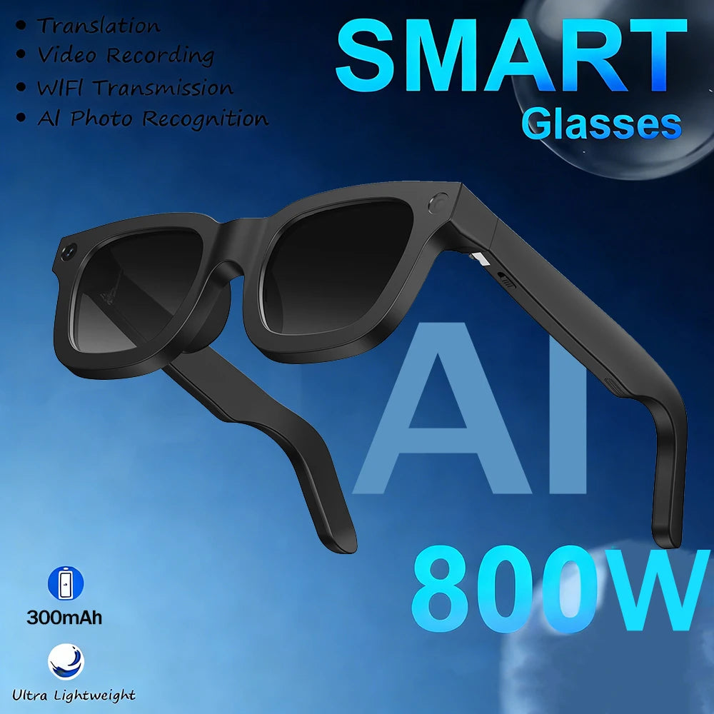AI Smart Glasses 800W Pixel Camera Video Sport Sunglasses Recording AI Voice Translation Music WIFI Transmission BT Call Glasses