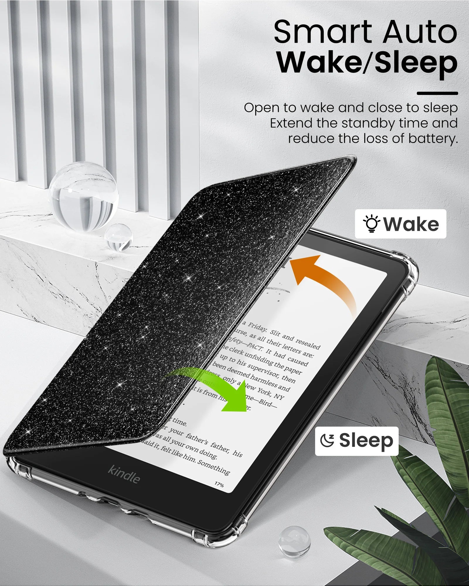 Case for 7" Kindle Paperwhite 2024 12th Gen Ultra Clear Soft Flexible Glitter TPU Back Cover Light Shell with Auto Wake/Sleep