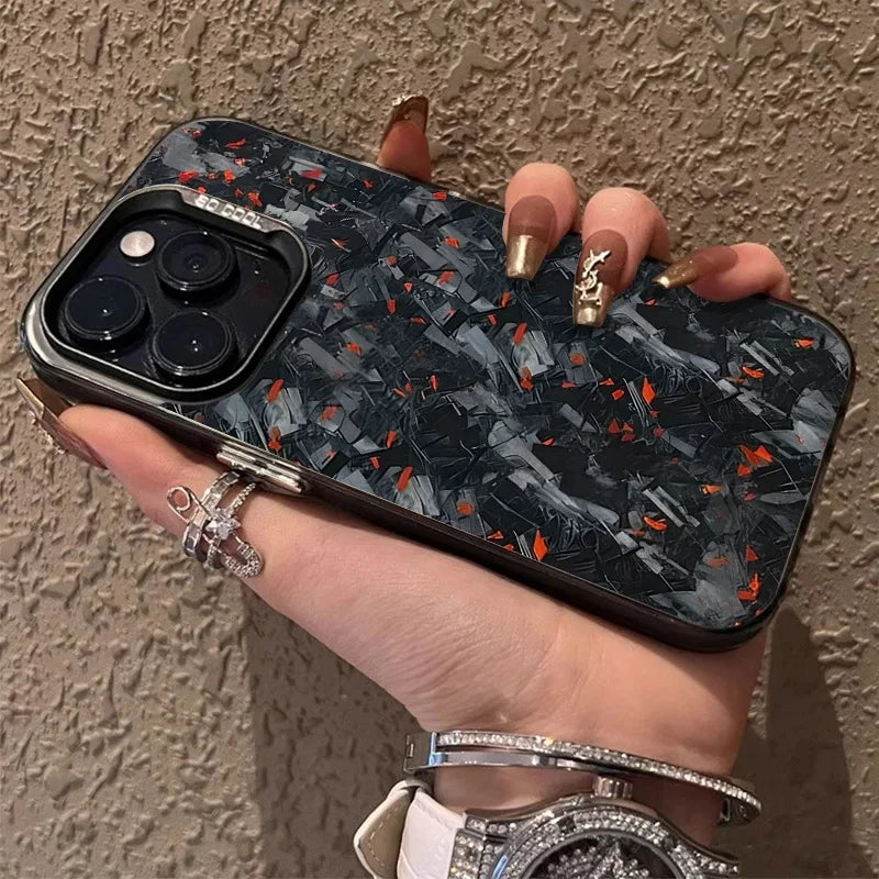 Imitation Forged Carbon Fiber Plating Case for iPhone 11 12 13 14 15 16 Pro Max XS X XR 8 7 PlusShockproof Matte Hard Cover
