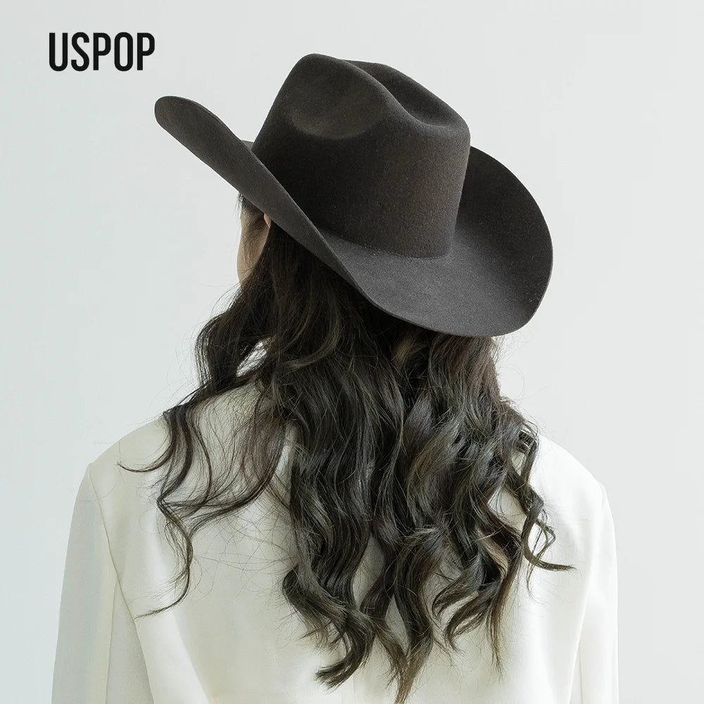 USPOP 100% Wool Cowboy Hat Unisex Wide Brim Felt Hat Solid Color Classic Fedora Style Multiple Sizes S–XL Autumn Winter