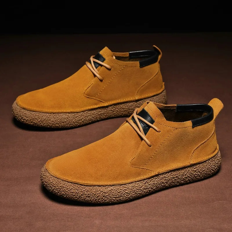 British Men Cow Suede Genuine Leather Casual Shoes Autumn New Comfortable Solid Flat Driving Shoes Man Ankle Boots Oxfords Shoes