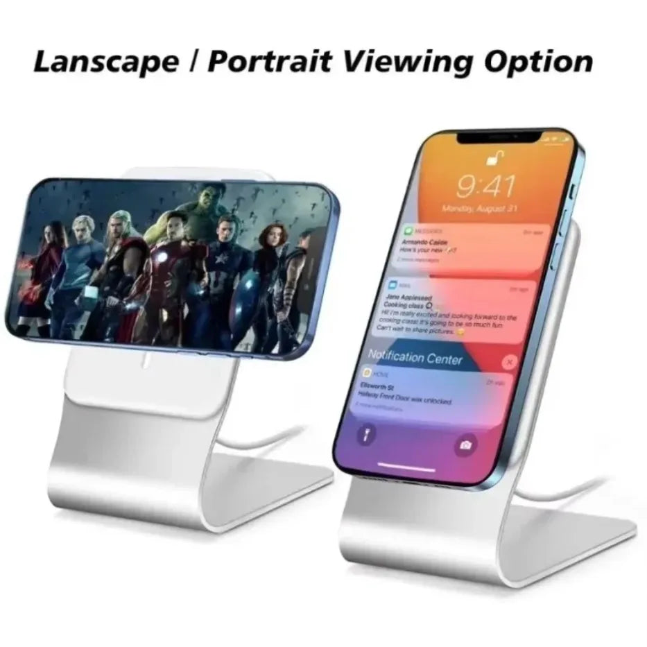 Desktop Mobile Phone Stand Aluminum Alloy Desk Holder For Magsafe Charger iPhone 16/15/14/13/12 Pro Max(NO Charger Included)