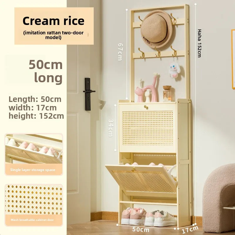 Shoe cabinet entrance household large-capacity home shoe rack storage artifact space-saving indoor rental house solid wood