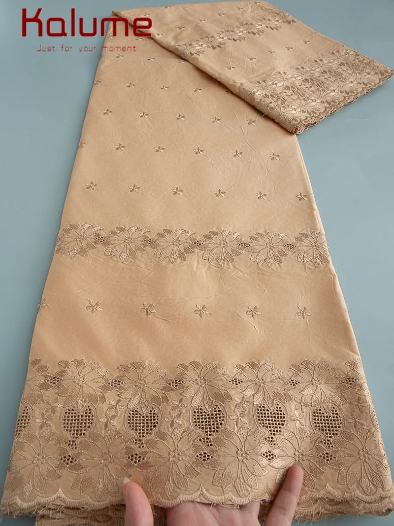 Kalume African Soft Cotton Fabric Dubai Lace Fabrics High Quality Material African Fabric for Sewing Man Suit Cloth 5Yards F4517