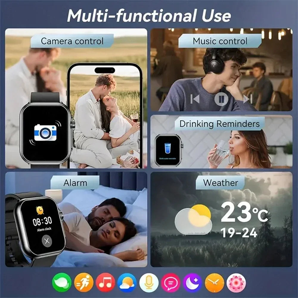 AI Voice Smart Watch Men Women 1.85 inches 1000mAh IP68 Bluetooth Call Blood Pressure Sleep Monitoring 100+Exercise Smart Watch