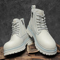 High top boots for men, British style workwear motorcycle boots, summer black side zipper, mid rise soft leather boots for men