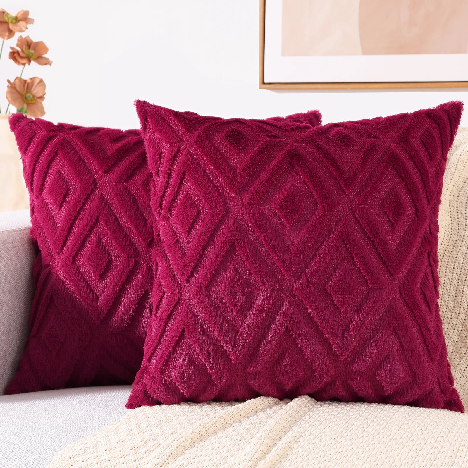 HAPIHAPPY New Winter Throw Pillow Covers Set of 1 Sofa Living Room Faux Wool Pillow Covers Soft Plush Home Throw Pillow Covers