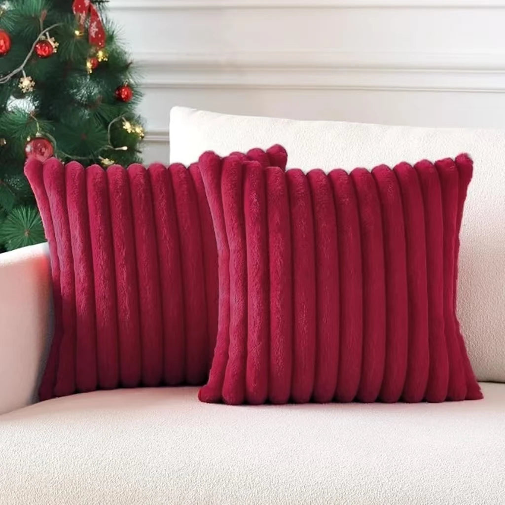pack of 2 of artificial plush pillowcases, luxurious soft striped decorative pillowcases, suitable for sofa interiors