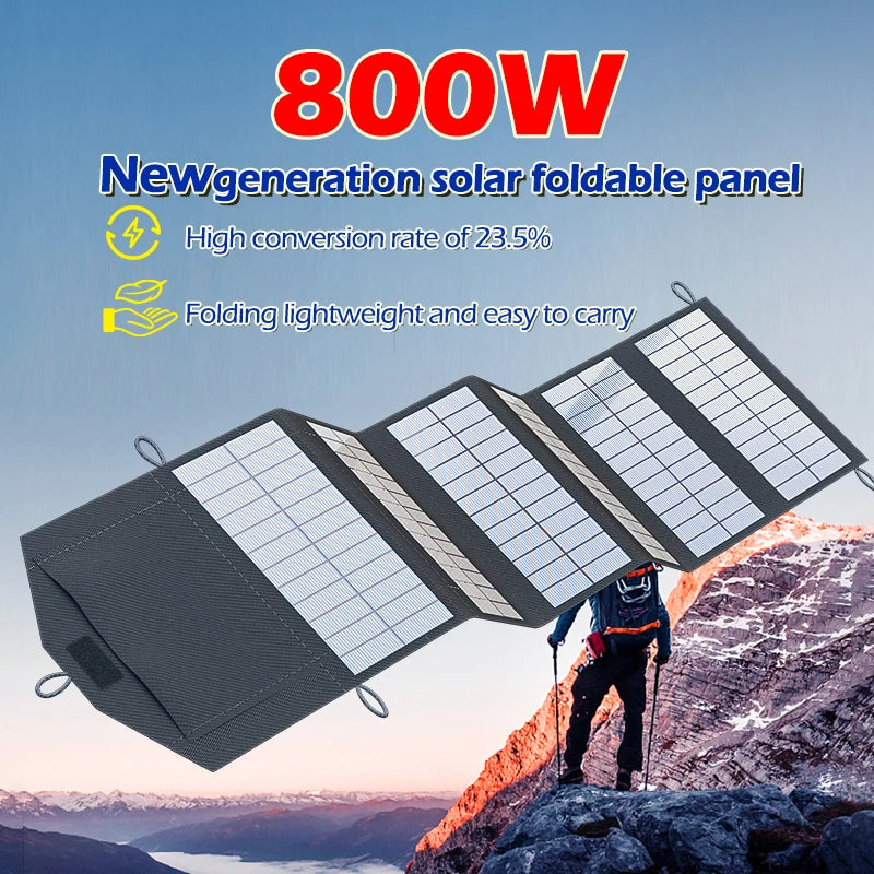 Heavy-Duty 800W Portable Solar Charger with High-Speed USB-C & USB-A Ports Ideal for Charging Power Stations Off-Grid