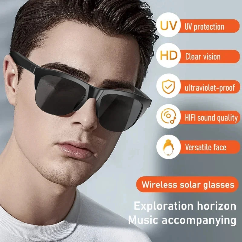 2026 New Smart Bluetooth V5.3 Sunglasses Glasses Call Outdoor Sports Headphones HIFI Anti-touch UV For Men Women