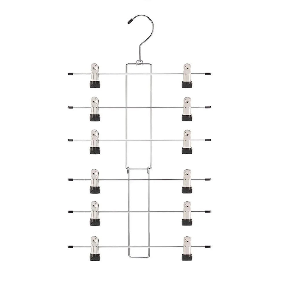 6 Layer Clothes Hangers Multilayer Skirt Trouser Hanger for Pants Non Slip Metal Hanger Clips Clothing Storage Rack Holder