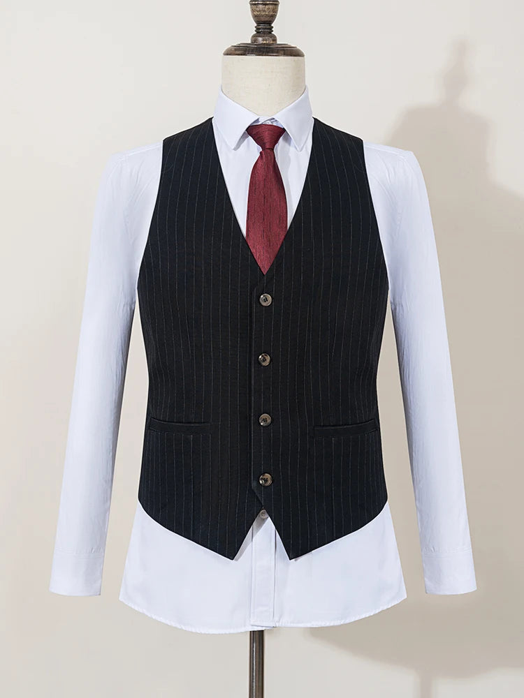 3-piece set(Jacket + vest+pants)  black striped suit slim fit luxurious and elegant men's business suit wedding