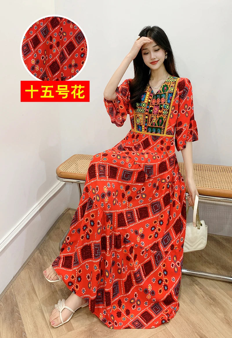 Indian Dress for Women Summer Embroidery Chic Elegant Party Dresses Clothes Vintage Long Maxi Prom Bohemian Beach Robe Vestidos -50% off.