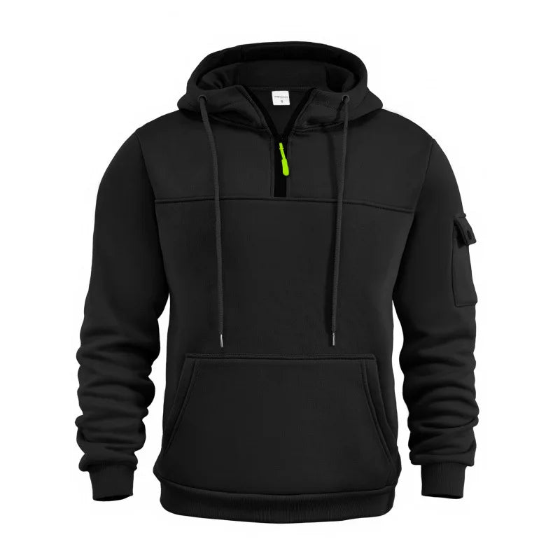 Half Zipper Men's Tactical Hoodies Solid Warm Fleece Military Sweatshirts Multi Pockets Male Hooded Jackets Thick Outdoor Polar