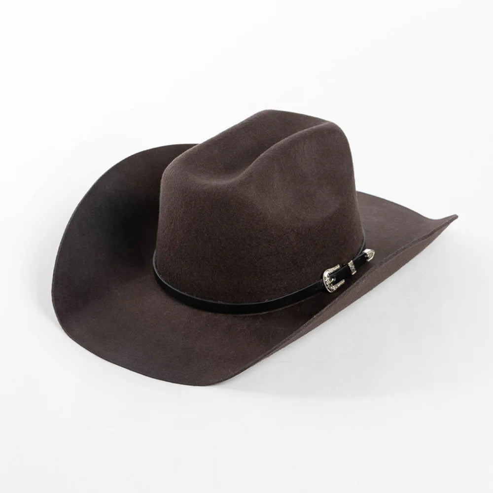 USPOP Vintage Wide Brim Wool Cowboy Hat for Men UnIsex Western Outback Fedora with Buckle Band Adjustable Size S-XL
