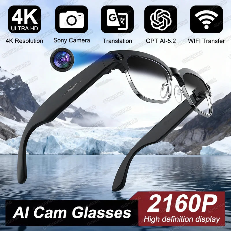 2026 New Upgrade 4K HD AI Smart Camera Glasses Video Photo Recording Bluetooth Call Translation Voice Assistant Smart Sunglasses