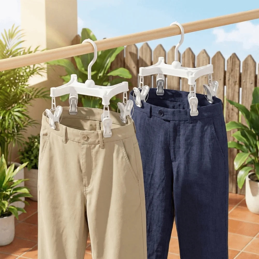 360° Rotatable H Shaped Trouser Hanger Efficient Wind-Resistant Underwear Drying Rack Space Saving with Clips Garment Hanger