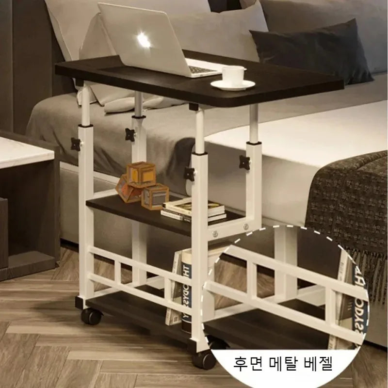 Portable Adjustable Laptop Desk with Wheels Simple Movable Bedside Computer Table Lift Study Table for Bedroom Office Home Use