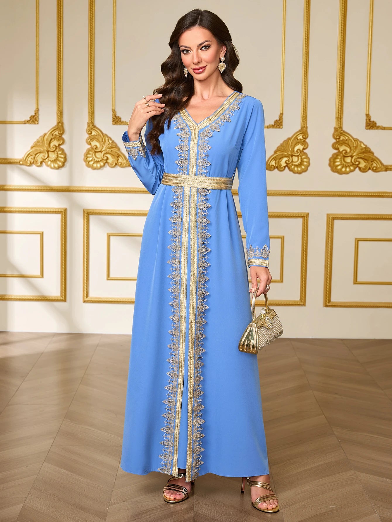 Kaftan Dress for Women Arabic Islamic Dubai Robe Muslim Abayas Moroccan Floral Maxi Ramadan Prayer Clothing