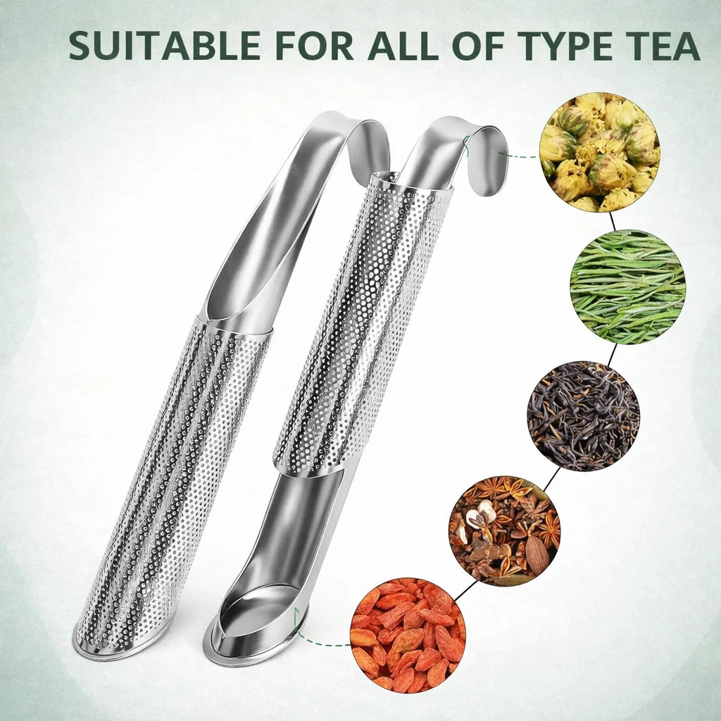 Portable Stainless Steel Tea Maker Brewer with Long Handle Tea Spoon Filter Creative Piping Design for Home Use