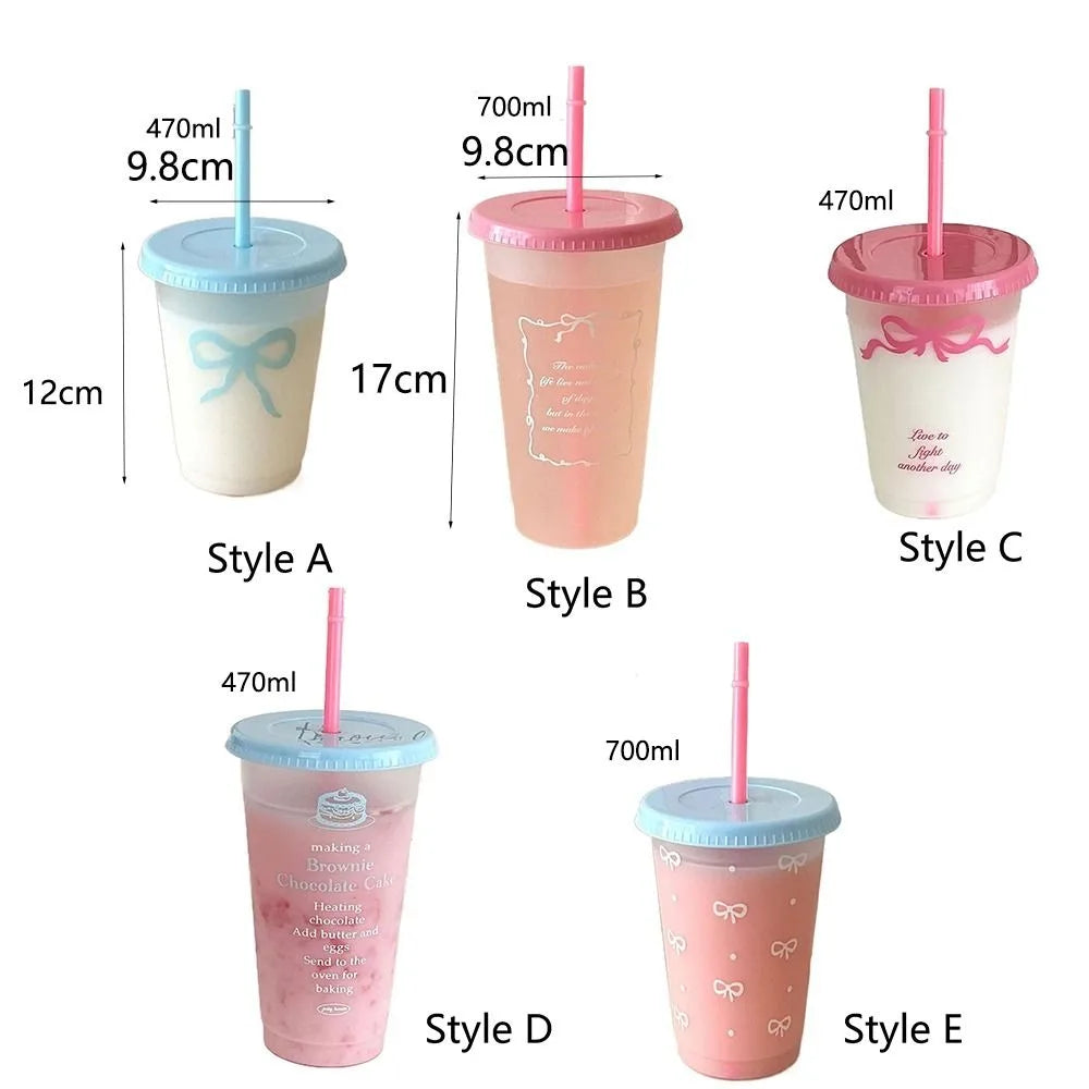 Kawaii 470/700ml Straw Cup with Lid Korean Water Bottle Plastic Reusable Drinking Bottles Coffee