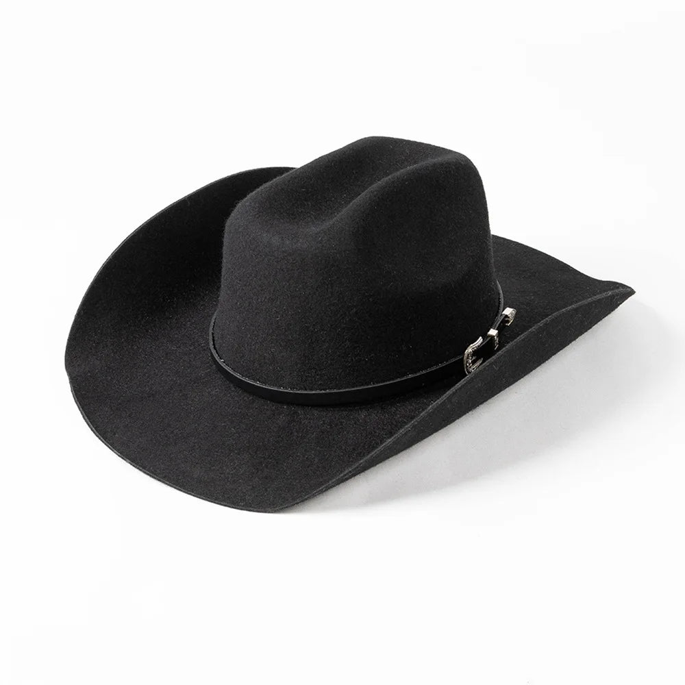 USPOP Vintage Wide Brim Wool Cowboy Hat for Men UnIsex Western Outback Fedora with Buckle Band Adjustable Size S-XL