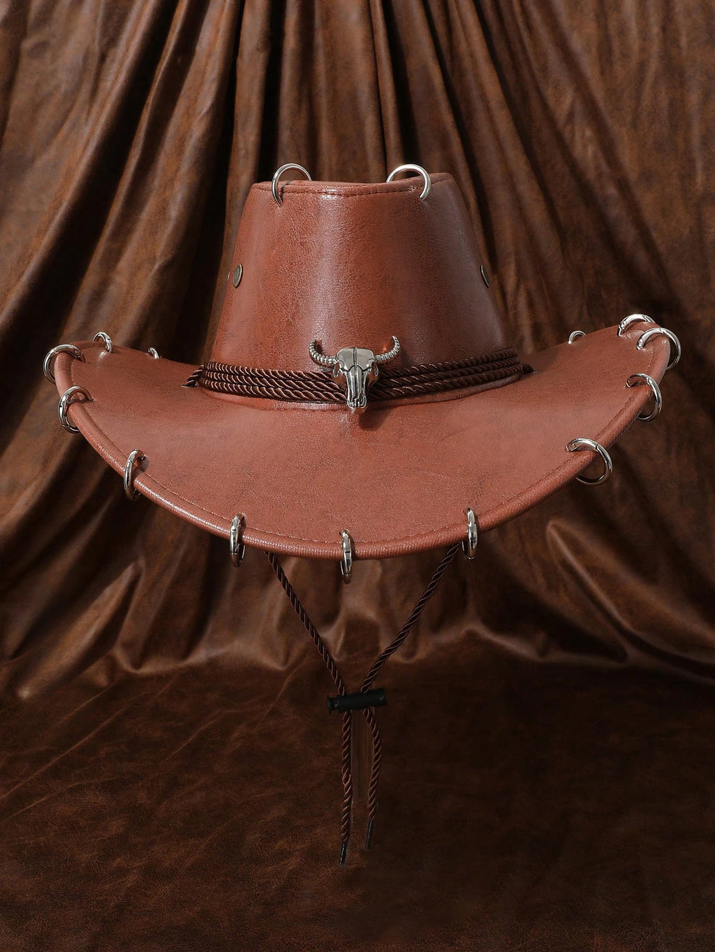 HongLuan Black Cowboy Adjustable Hat PU Leather for Man Travel Western Fashion Cowgirl with Bullhead Badge Outdoor Hats Woman