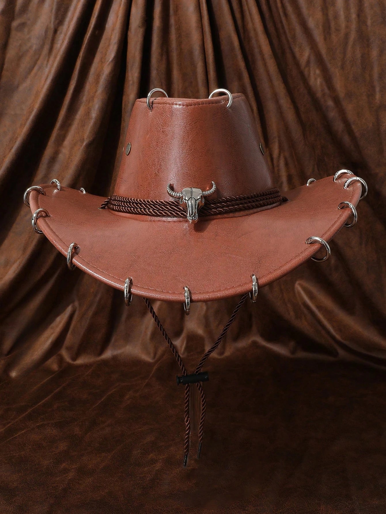 HongLuan Black Cowboy Adjustable Hat PU Leather for Man Travel Western Fashion Cowgirl with Bullhead Badge Outdoor Hats Woman
