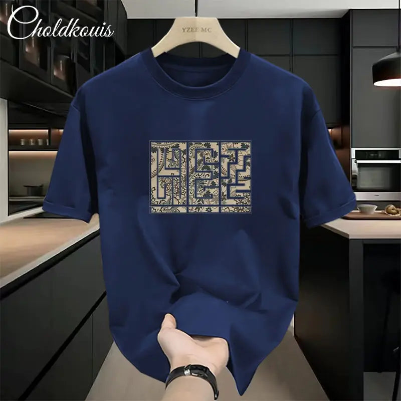 New Summer Luxury Man Casual Cotton 100% Tops for Men O-Neck Loose Printed White T-Shirts 200g Short Sleeved T-shirt for Men