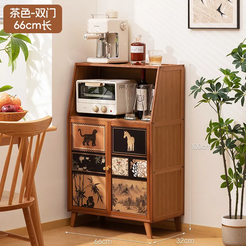 Mid-Century Modern Kitchen Sideboard Multi-layer Narrow Storage Cabinet Bamboo Buffet Console for Dining Room Organizer Cabinets