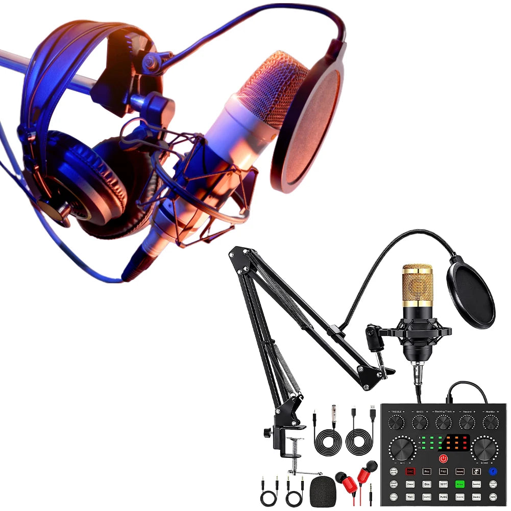 Podcast Equipment Bundle with BM800 Microphone and V8 Sound Card Podcast Equipment  for Podcasting Gaming Music Recording