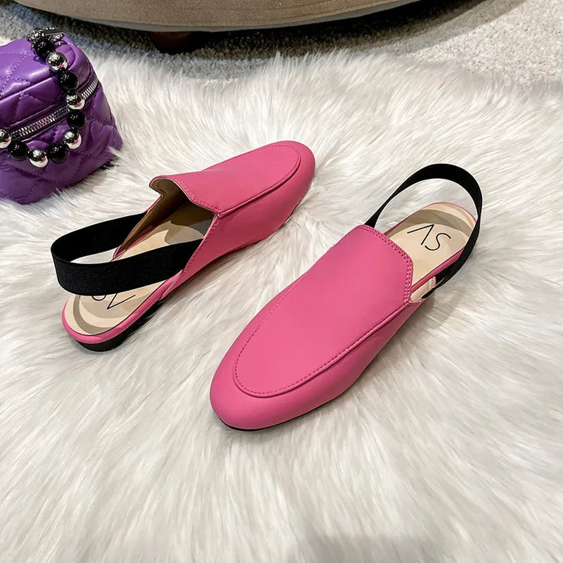 Rear elastic belt half slippers women summer wear Muller shoes 2023 new flat sandals