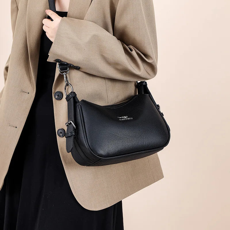 Fashionable Street-Style Women's Crossbody Bag Single Shoulder Personality PU Leather Medium Square Bag Zipper Closure Daily Use