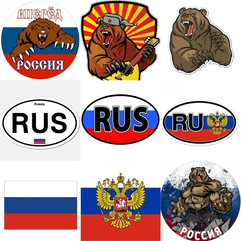 RU RUS Russian Bear Russia Country Code Oval Sticker Flag Bumper Water Proof Vinyl Car Stickers