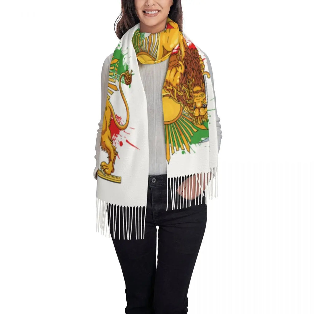 Shir O Khorshid Persia Lion And Sun Iran Persian Scarf Outdoor Shawls and Wrap with Tassel Popular Head Scarves Autumn Bufanda