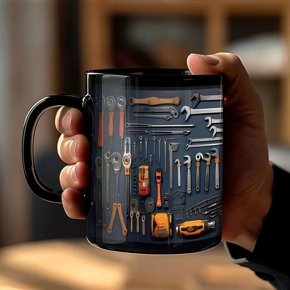 Funny 325ml Mechanic Coffee Mug Ceramic Wrench Pattern Water Cup Toolbox Design Sturdy Mechanic Mug Auto/Car Mechanic Gift