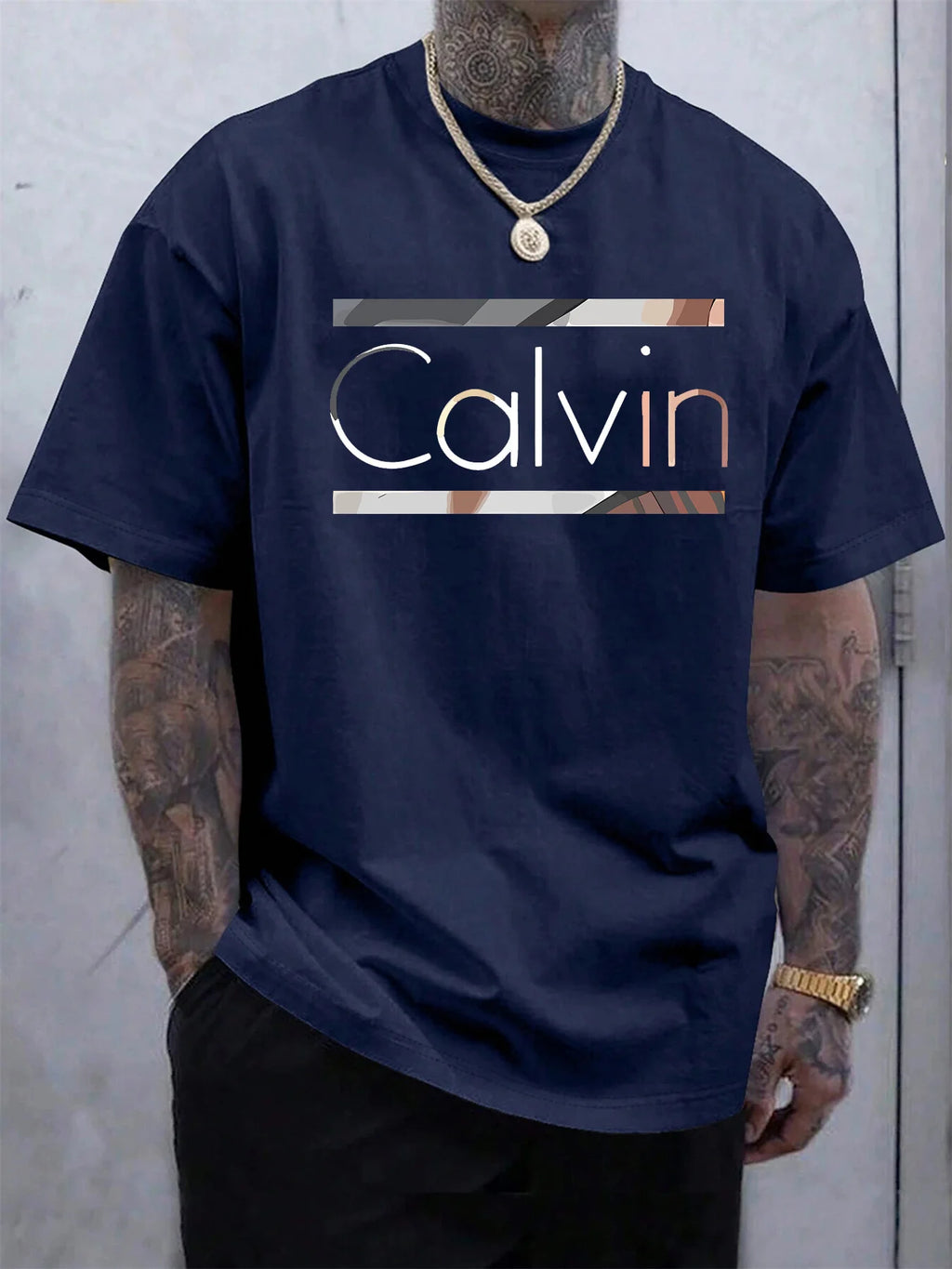 Men's Summer 100% Polyester Fashionable Casual Loose Plus Size New Fashionable Letter Printed Round Neck Short Sleeved T-shirt
