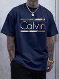 Men's Summer 100% Polyester Fashionable Casual Loose Plus Size New Fashionable Letter Printed Round Neck Short Sleeved T-shirt