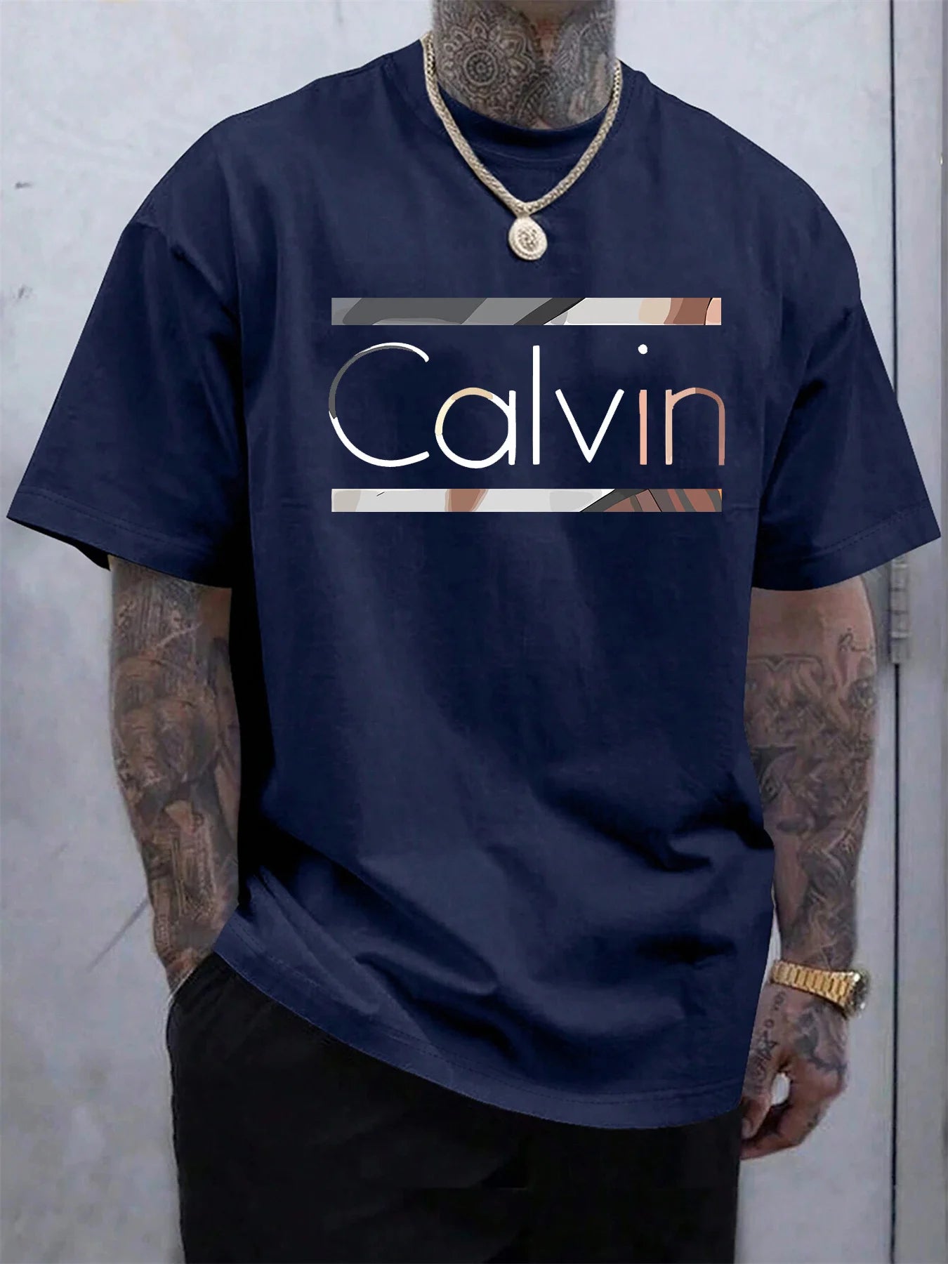 Men's Summer 100% Polyester Fashionable Casual Loose Plus Size New Fashionable Letter Printed Round Neck Short Sleeved T-shirt