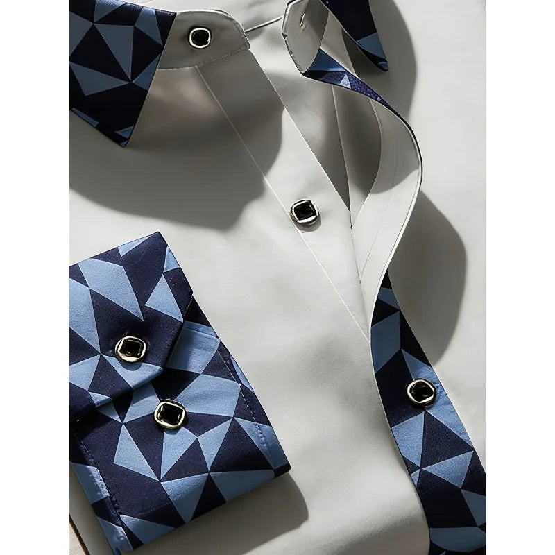 FGKKS Men Fashion Shirt Brand New High Street Patchwork Long Sleeve Smart Casual Elastic Man Business Dress Shirts