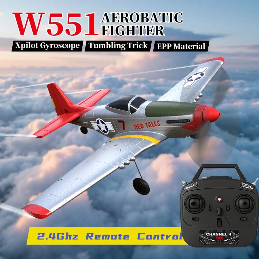 RC Plane P51 Mustang 2.4G Radio EPP Foam 4CH 6 Axis 410MM Wingspan RC Fighter One Key Aerobatic RTF Aircraft Toys