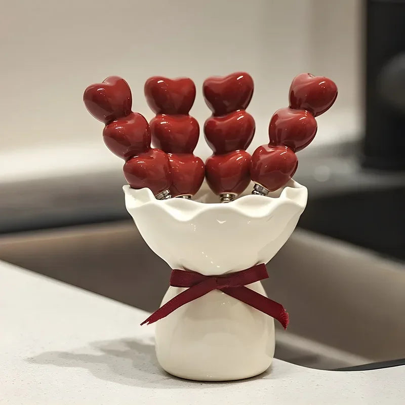 Kitchen Fruit Fork Cute Dessert Home Tableware High Appearance Creative Ceramic Container Stainless Steel Small Fork Set Gift